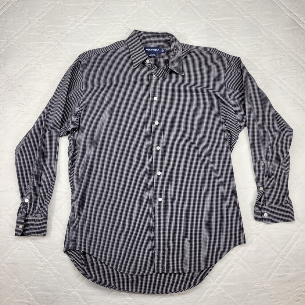 Ralph Lauren Polo Golf lofting 100% cotton black check long sleeve dress shirt L